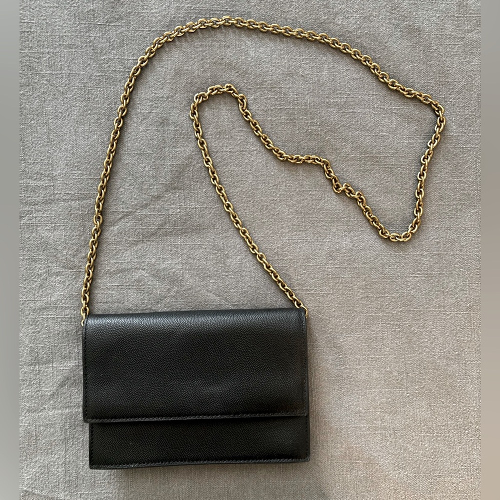 J. Crew Black Leather Chain Shoulder Bag